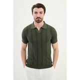 MCR Triko V Yaka Erkek Slim Fit Desenli Kazak Orta Kalınlıkta Günlük Kullanım İçin - Haki