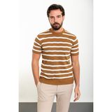 MCR Yatay Çizgili Kamel Slim Fit Bisiklet Yaka Erkek Triko T-Shirt