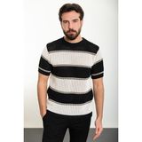 MCR Yatay Çizgili Siyah Slim Fit Bisiklet Yaka Erkek Triko T-Shirt - XL