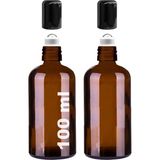 Mcreative 100 ml Çelik Roll On Şişesi 100 cc Sızdırmaz Siyah Kapaklı Cam Şişe 2 Adet (Amber, 100)