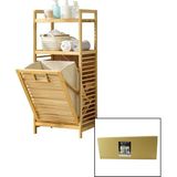 Mcreative 2 Raflı - Ahşap Bambu Kirli Çamaşır Çek Aç Sepeti SPT=40X30X53 cm RAF=31 cm+53+11=Y=95 cm