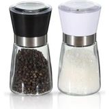 Mcreative 2'li Ayarlanabilir Tuz ve Karabiber Değirmeni - Seramik Öğütücü, Baharat Öğütme Için Mükemmel Tasarım, 180 ml Kapasiteli, Dayanıklı ve Şık Baharat Değirmeni Seti (Siyah-Beyaz, 180 Ml)