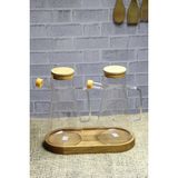 Mcreative 2'li Standlı Altlıklı Bambu Kapaklı Borosilikat Cam Yağlık ve Sirkelik, 900 ml Lüks Yağdanlık