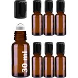 Mcreative 30 ml Çelik Roll On Şişesi 30 cc Sızdırmaz Siyah Kapaklı Cam Şişe 6 Adet (Amber, 30)