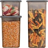 Mcreative 3'lü Set Sızdırmaz Kapaklı Kare Erzak Saklama Kabı 650 ml - 1300 ml - 1900 ml Antrasit