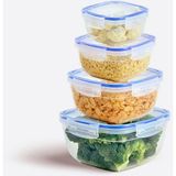 Mcreative 4 Parça Contalı Kare Saklama Kabı Seti - Hava Geçirmez, Kilitli, Modüler Tasarım, 500/900/1500/2400 ml Gıda Saklama Kabı, Mutfak Düzenleyici