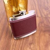 Mcreative 5 OZ-150 cc Hunili Kahve Brown Deri Kılıf Çelik Viski İçki Konyak Matarası