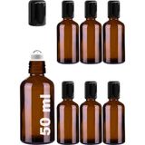 Mcreative 50 ml Çelik Roll On Şişesi 50 cc Sızdırmaz Siyah Kapaklı Cam Şişe 6 Adet (Amber, 50)