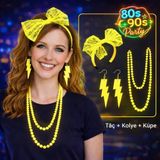 Mcreative 80’ler 90’lar Neon Sarı Parti Seti – Kolye Küpe Taç (4604)