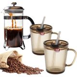 Mcreative Adet Kapaklı Pipetli Cam Kupa Bardak Çay Kahve Meşrubat Tatlı Bardağı Kahverengi 370 ml