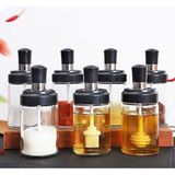 Mcreative Baharatlık Seti, 6'lı, Kendinden Fırçalı ve Kaşıklı, Bal Kavanozu, Siyah Kapaklı Set, 300 ml Baharatlık Kavanoz Ballık Seti