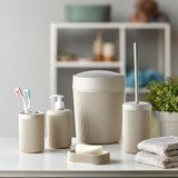 Mcreative Banyo Seti, Çöp Kovası, Sıvı Sabunluk, Diş Fırçalık, Sabunluk ve Tuvalet Fırçası, 5 Parça (Krem)