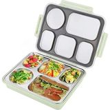 Mcreative Bento 1600 ml Lunchbox Tek Katlı 5 Bölmeli Çelik Sefer Tası Yemek Kutusu (Açık Yeşil) - Beyaz