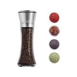 Mcreative Cam Gövdeli Paslanmaz Çelik Kapaklı Baharat Öğütücü Tuzluk Karabiberlik Öğütücü (19 cm), FT4344