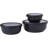 Mcreative Cirqula 3 Parçalı Çok Kaseli Set Yuvarlak Iskandinav Siyahı - 350, 750 ve 1250 Ml, Derin Dondurucu Kavanozu, Mikrodalga Kapları ve Kapaklı Servis Kasesi Olarak Kullanılabilir