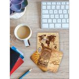 Mcreative Dünya Haritası Temalı Ahşap Bardak Altlığı Ahşap Baskılı Altlık 6'lı Set (9 X9 cm) KARBONNM13