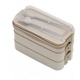 Mcreative Home 1260 ml 3 Katlı 6 Bölmeli Bpa'sız Pp Plastik Sefer Taşıma ve Beslenme Çantası, Kilitli Bento Lunch Box, Mikrodalgaya Uygun, Çatal ve Kaşık Dahil (Krem)