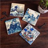 Mcreative Japon Sanatı, Fuji Dağı, Büyük Dalga, Çini Sanatı Yelkenli Gemi Taş Bardak Altlığı Seti - 4 Parça - Dekoratif, Rustik Mutfak Aksesuarı, 10X10 Cm, Kaydırmaz Tabanlı, Şık ve Dayanıklı SC445