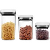 Mcreative Kare Borosilikat Cam Sızdırmaz Vakumlu Erzak ve Bakliyat Saklama Kabı - Havadaki Termisil Kavanoz, Şeker, Un, Makarna, Çay, Kahve ve Kuru Gıdalar Için Ideal (Metal Kapak, 900 Ml)