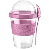 Mcreative Kaşıklı Yoğurt Kabı, Hazırla Çık Yoğurt Kabı, Granola Müsli Kabı 600 ml (Pembe)
