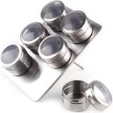 Mcreative Manyetik Baharatlık Seti, Paslanmaz Çelik 6 Baharat Kavanozu ve Metal Stand, Şeffaf Kapaklı, Mıknatıslı ve Dayanıklı Tasarım, Duvar ve Buzdolabına Monte Edilebilir (Dikdörtgen)