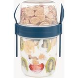 Mcreative ml Take-Go Kaşıklı Hazneli Meyveli Müsli Kabı Piknik Iş Yoğurt Süt Bardağı Kapaklı ve Kaşıklı Kahvaltı Bardakları, Tahıl Tepesi Yulaf Ezmesi Granola (Gece Mavisi)