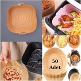 Mcreative Silikon Kare Pişirme Kabı Kahve+50 Adet Airfryer Tek Kullanımlık Pişirme Kağıdı Xl-Xxl Tabak