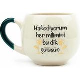 Mcreative Tasarım Hakediyorum Her Milimini Bu Dik Gülüşün Krem Parlak Balon Kupa Yeşil Kulp - Hediye Seramik Kupa