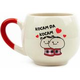 Mcreative Tasarım Kocam Da Kocam Krem Parlak Balon Kupa Kırmızı Kulp - Hediye Seramik Kupa