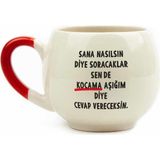Mcreative Tasarım Kocama Aşığım Diye Cevap Vereceksin Krem Parlak Balon Kupa Kırmızı Kulp - Hediye Seramik Kupa