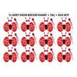 Mcreative Uğur Böceği Kostüm Seti - Kanat Taç Asa 3 Parça 12 Adet (4604)