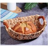 Mcreative Wicker Serisi Bezli Oval Ahşap Kulplu Hasır Ekmek Sepeti