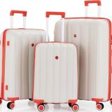 Mçs 3Lü Set Kırılmaz Silikon Seyahat Valizi Bavulu V305 Kemik/Mercan