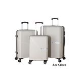 Mçs 3Lü Set Kırılmaz Silikon Seyahat Valizi Bavulu V374 Kemik/Acıkahve