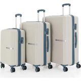 Mçs 3Lü Set Kırılmaz Silikon Seyahat Valizi Bavulu V374 Kemik/Sky Blue