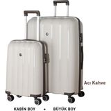Mçs Bavul Büyük ve Kabin 2li Set Kırılmaz Silikon Valiz V305 Kemik/acıkahve - Kemik - Acı Kahverengi