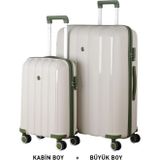 Mçs Bavul Büyük Ve Kabin 2Li Set Kırılmaz Silikon Valiz V305 Kemik/Haki