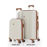 Mçs Bavul Büyük Ve Kabin 2Li Set Kırılmaz Silikon Valiz V305 Kemik/Kahve