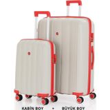 Mçs Bavul Büyük Ve Kabin 2Li Set Kırılmaz Silikon Valiz V305 Kemik/Mercan