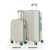 Mçs Bavul Büyük Ve Kabin 2Li Set Kırılmaz Silikon Valiz V305 Kemik/Suyeşili