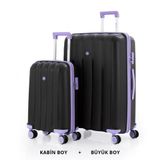 MÇS Bavul Büyük ve Kabin 2li Set Kırılmaz Silikon Valiz V305 Siyah/Lila