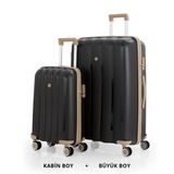 Mçs Bavul Büyük Ve Kabin 2Li Set Kırılmaz Silikon Valiz V305 Siyah/Şampanya