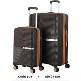 Mçs Bavul Büyük ve Kabin 2li Set Kırılmaz Silikon Valiz V374 Acıkahve/şampanya - Acı Kahve - Şampanya