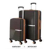 Mçs Bavul Büyük Ve Kabin 2Li Set Kırılmaz Silikon Valiz V374 Acıkahve/Şampanya