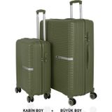 Mçs Bavul Büyük ve Kabin 2li Set Kırılmaz Silikon Valiz V374 Haki