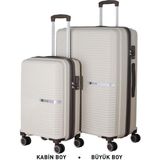 Mçs Bavul Büyük ve Kabin 2li Set Kırılmaz Silikon Valiz V374 Kemik/acıkahve - Kemik - Acı Kahve