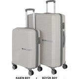 Mçs Bavul Büyük ve Kabin 2li Set Kırılmaz Silikon Valiz V374 Kemik/gri - Kemik - Gri