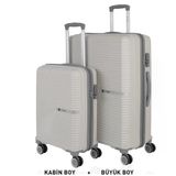 Mçs Bavul Büyük Ve Kabin 2Li Set Kırılmaz Silikon Valiz V374 Kemik/Gri