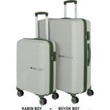 Mçs Bavul Büyük Ve Kabin 2Li Set Kırılmaz Silikon Valiz V374 Kemik/Haki