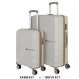 Mçs Bavul Büyük Ve Kabin 2Li Set Kırılmaz Silikon Valiz V374 Kemik/Şampanya